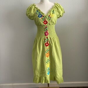 YZXDORWJ Women Embroidered Casual Dress Summer Ruffle V Neck Short Sleeves M